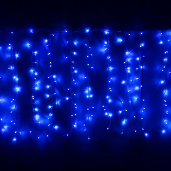 Гирлянда для улицы ЗАНАВЕС ш1,5* в2,5 м 360 ламп LED, прозрач.пров, 8 реж.,IP-54, Синий (возможность фото