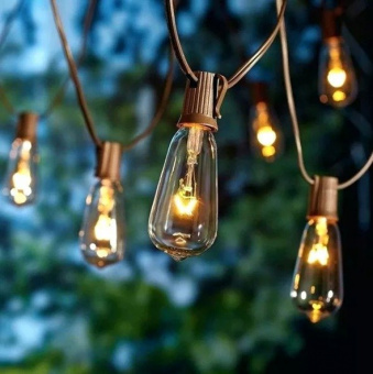 Гирлянда для улицы 5м 10 ламп "Filament" чёрный провод, 1 режим, 220V,, Теплый белый (возможность со фото