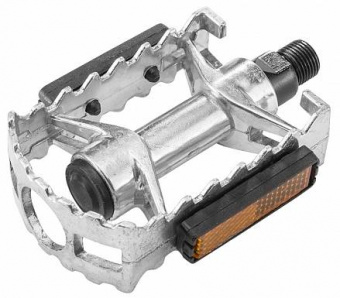 Педали JD-282 алюминиевые серебристые 9/16" со светоотраж. арт.360121