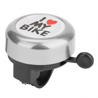 Велосипедный звонок модель 45AE-06 "I love my bike" алюминий/пластик, чёрно-серебристый арт.210142