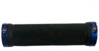 Ручки руля  полимерная, L 127mm x ф 22,2mm, чёрн., Al клампы цв.синий   HL-G201-B