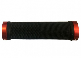 Ручки руля  полимерная, L 127mm x ф 22,2mm, чёрн., Al клампы цв.красный HL-G201-R